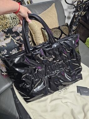 New SAINT LAURENT Paris Black Patent Maxi Tote Bag 100% Authentic XL TRAVEL